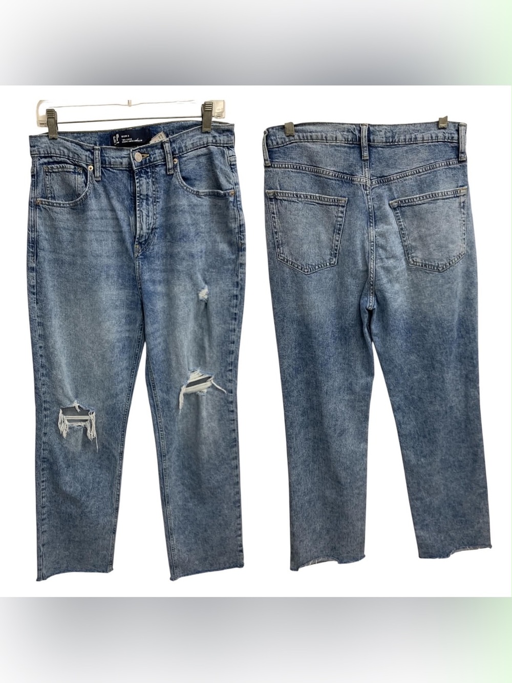 GAP Light Blue Straight Jeans with Distressed Knees Size M
